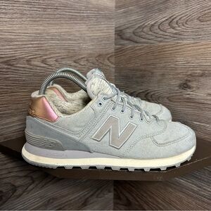 New balance 574 denim blue metallic pink